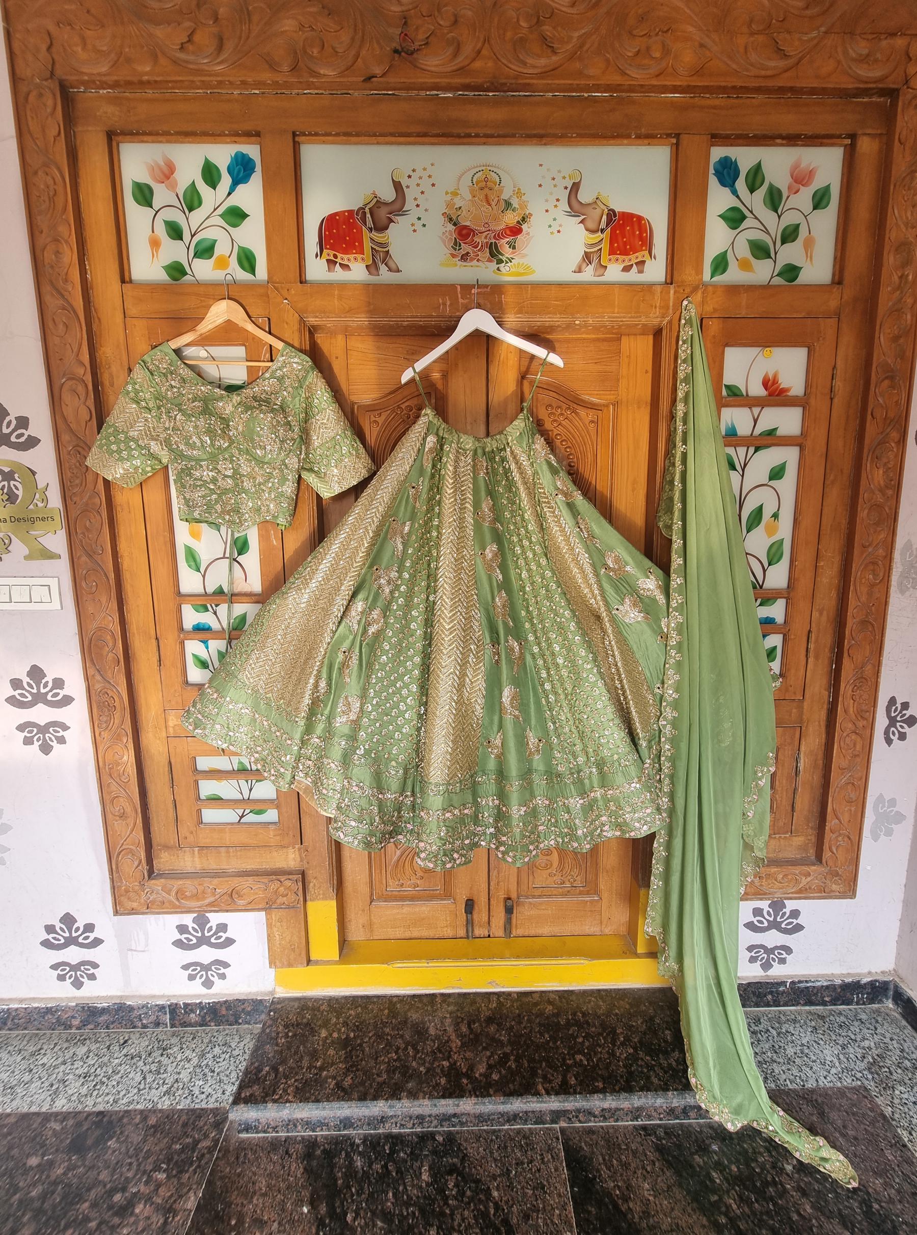Green banarasi lehenga