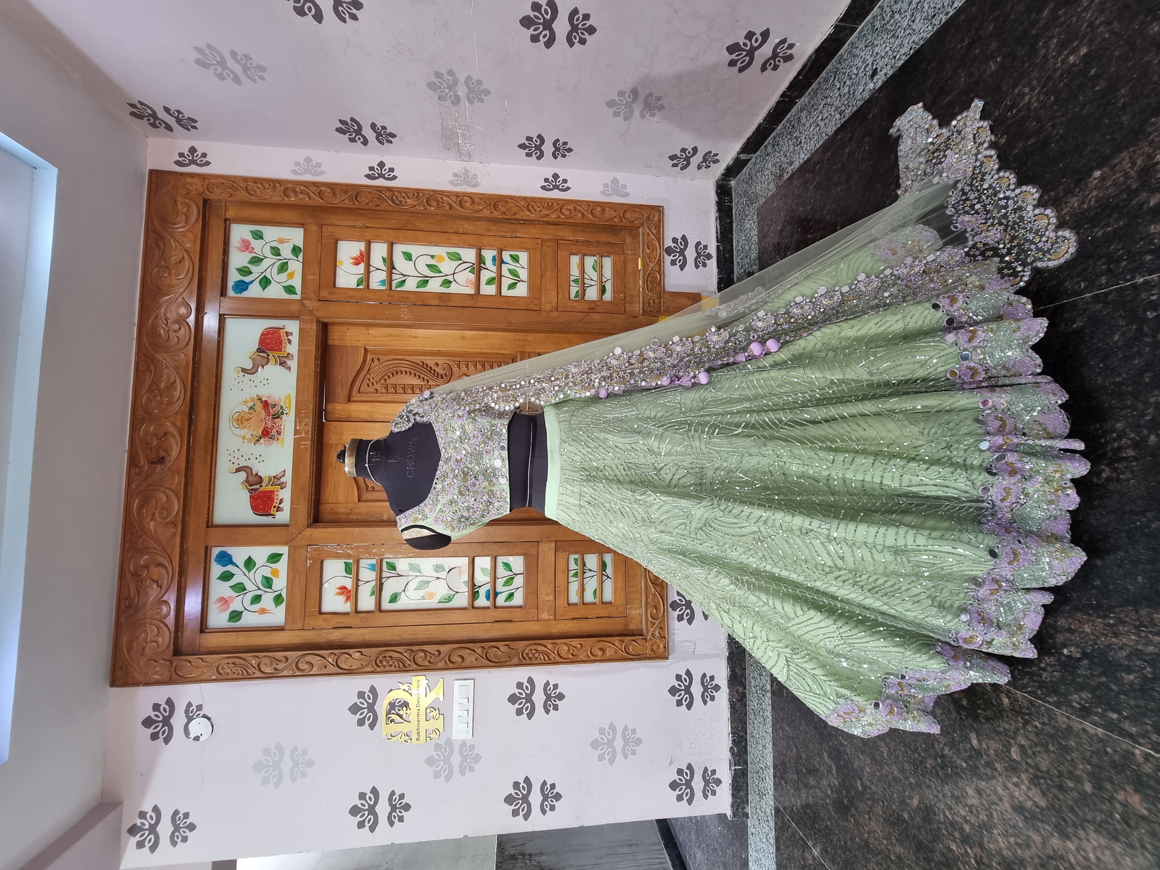 Royal Pista Green & Lavender Hand-Embroidered Lehenga
