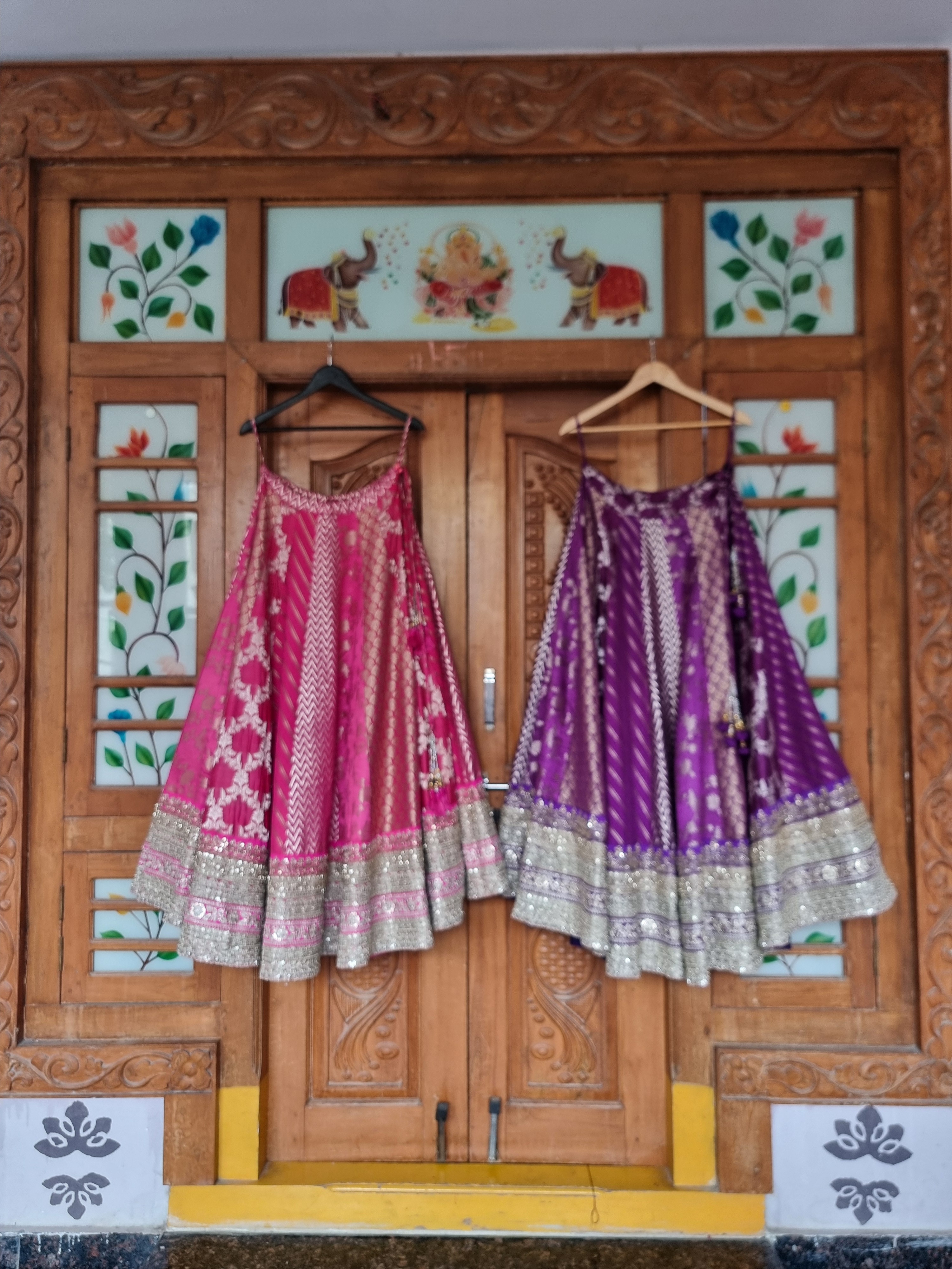 Royal Amethyst & Rose Banarasi Silk Lehenga with Hand-Crafted Zardosi Borders