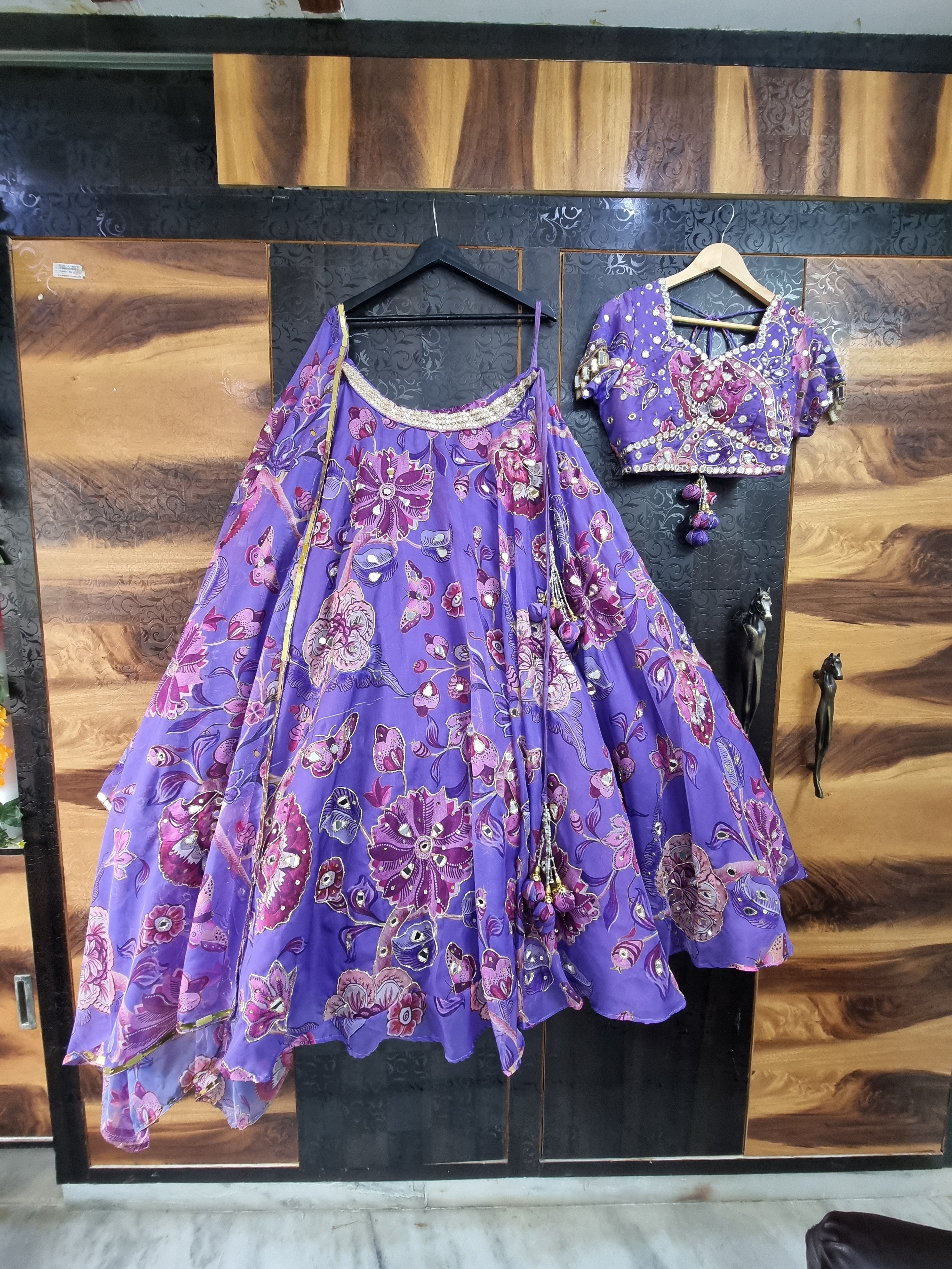 Mahima -Majahan Inspired Lehenga Lavender Digital Floral Mirror-Work Lehenga Set