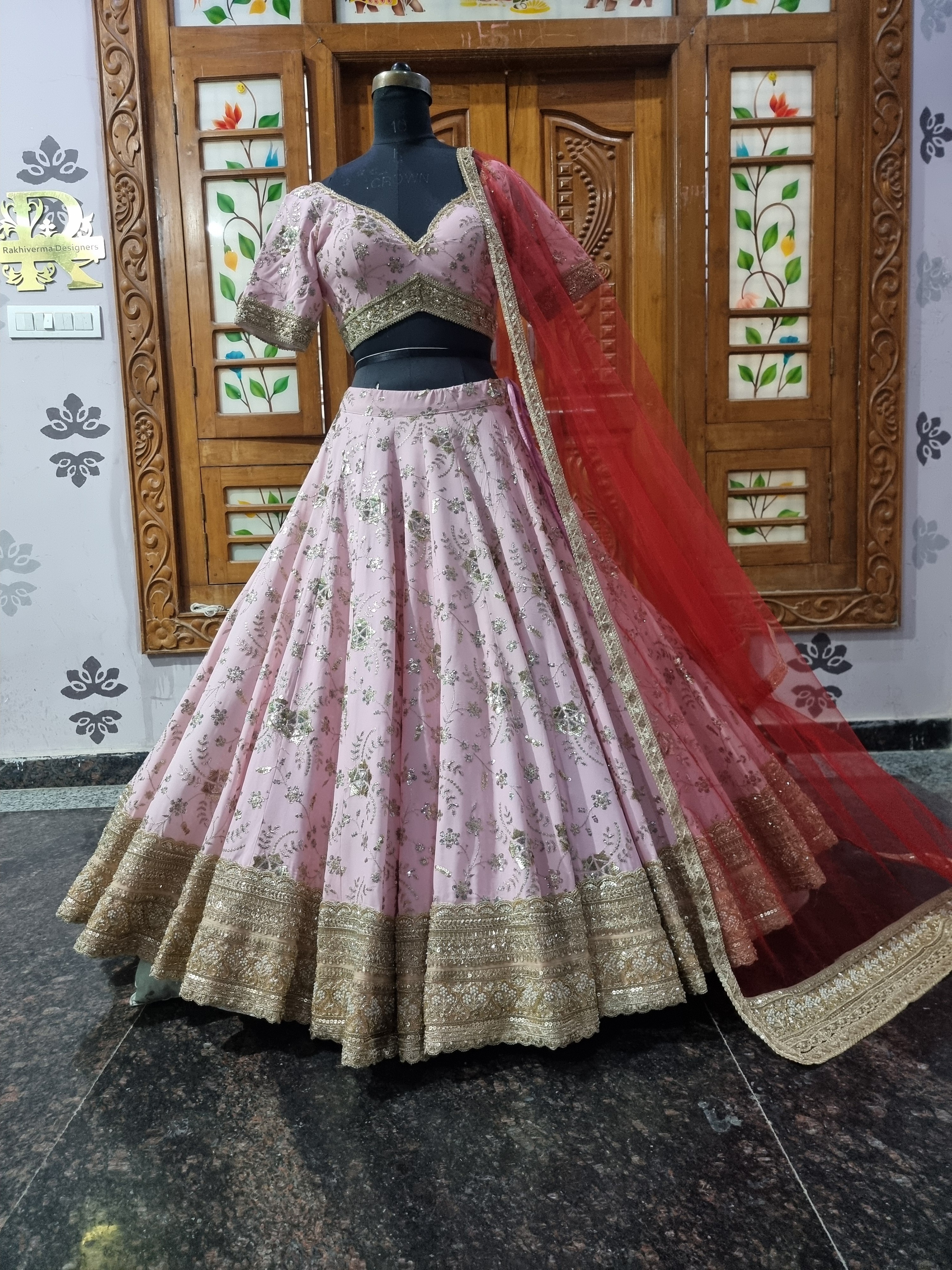 The Gulabi Noor – Baby Pink Heavy Bridal Lehenga Set