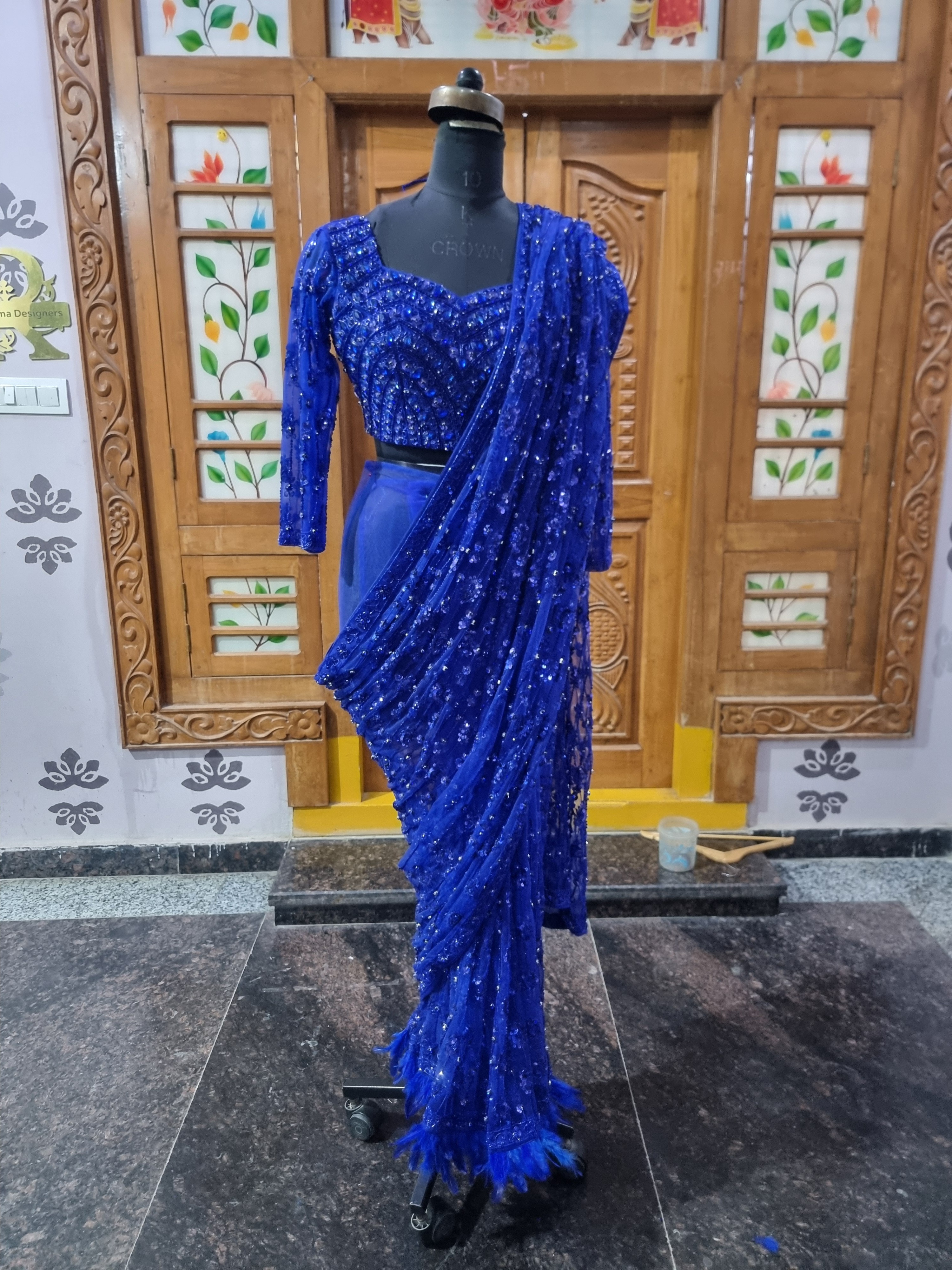The Midnight Sapphire – Ready-To-Wear Saree with Original Glass Beads & Stones