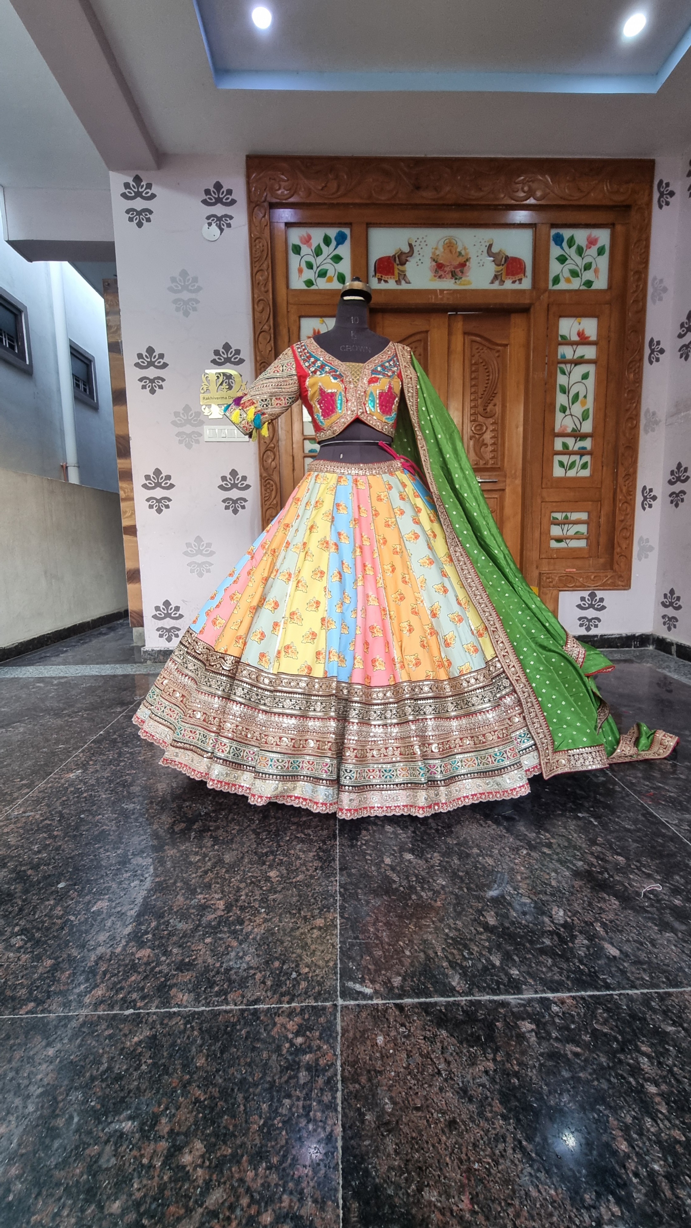 The Gulbahar Multi-Color Rose Printed Lehenga with Heavy Zardozi & Applique
