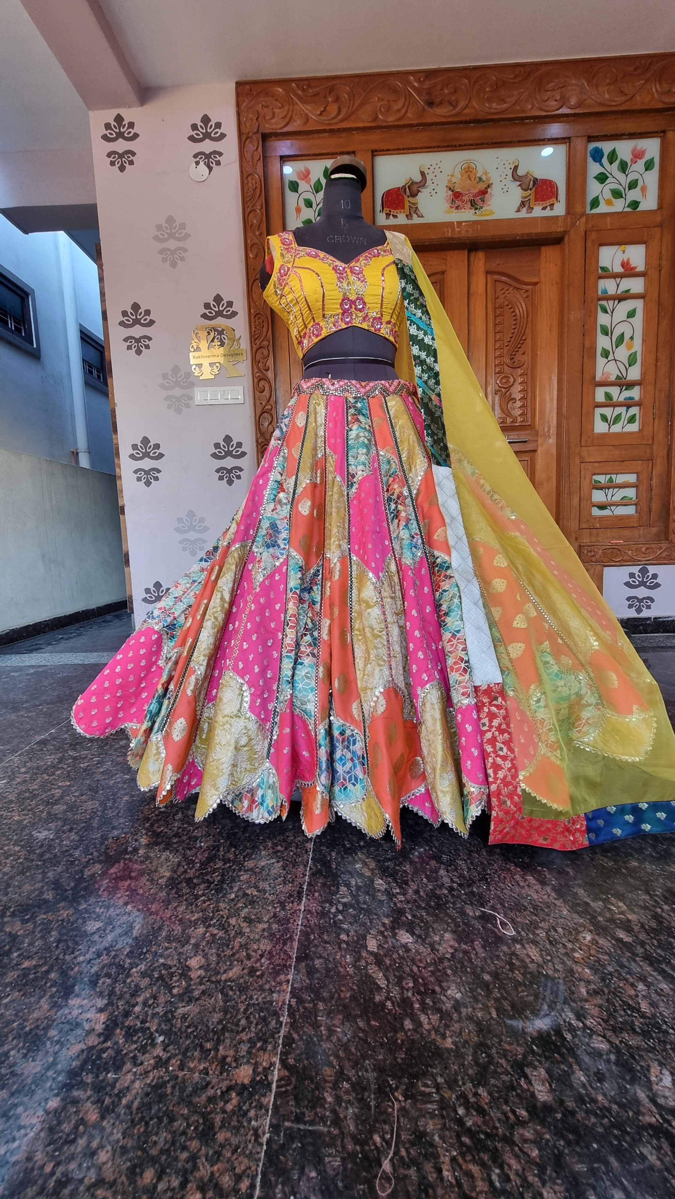 The Liz Paul Inspired Multi colour  Banarasi Lehenga Set