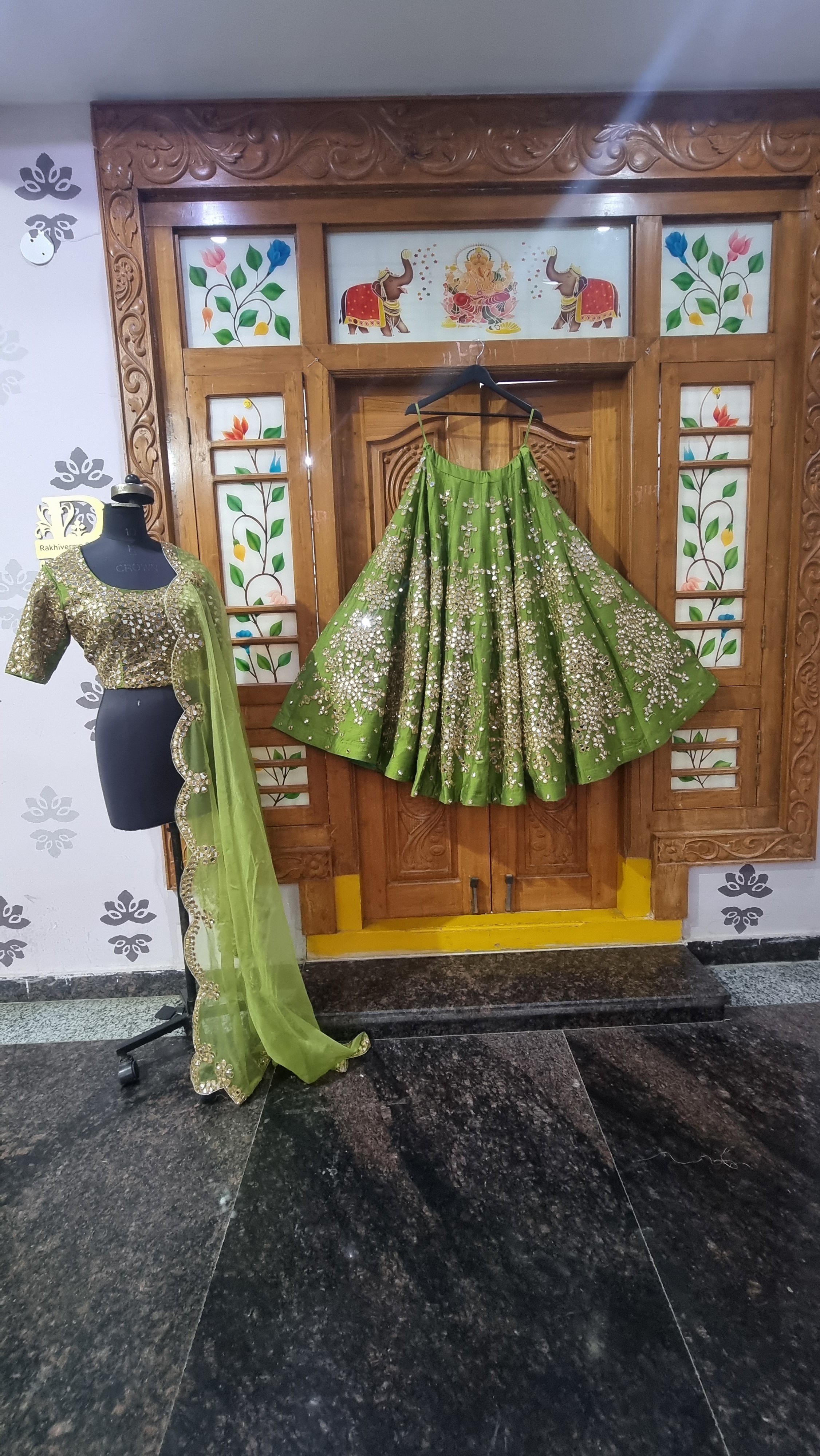 The Emerald Reflection – Green Lehenga with Mirror
