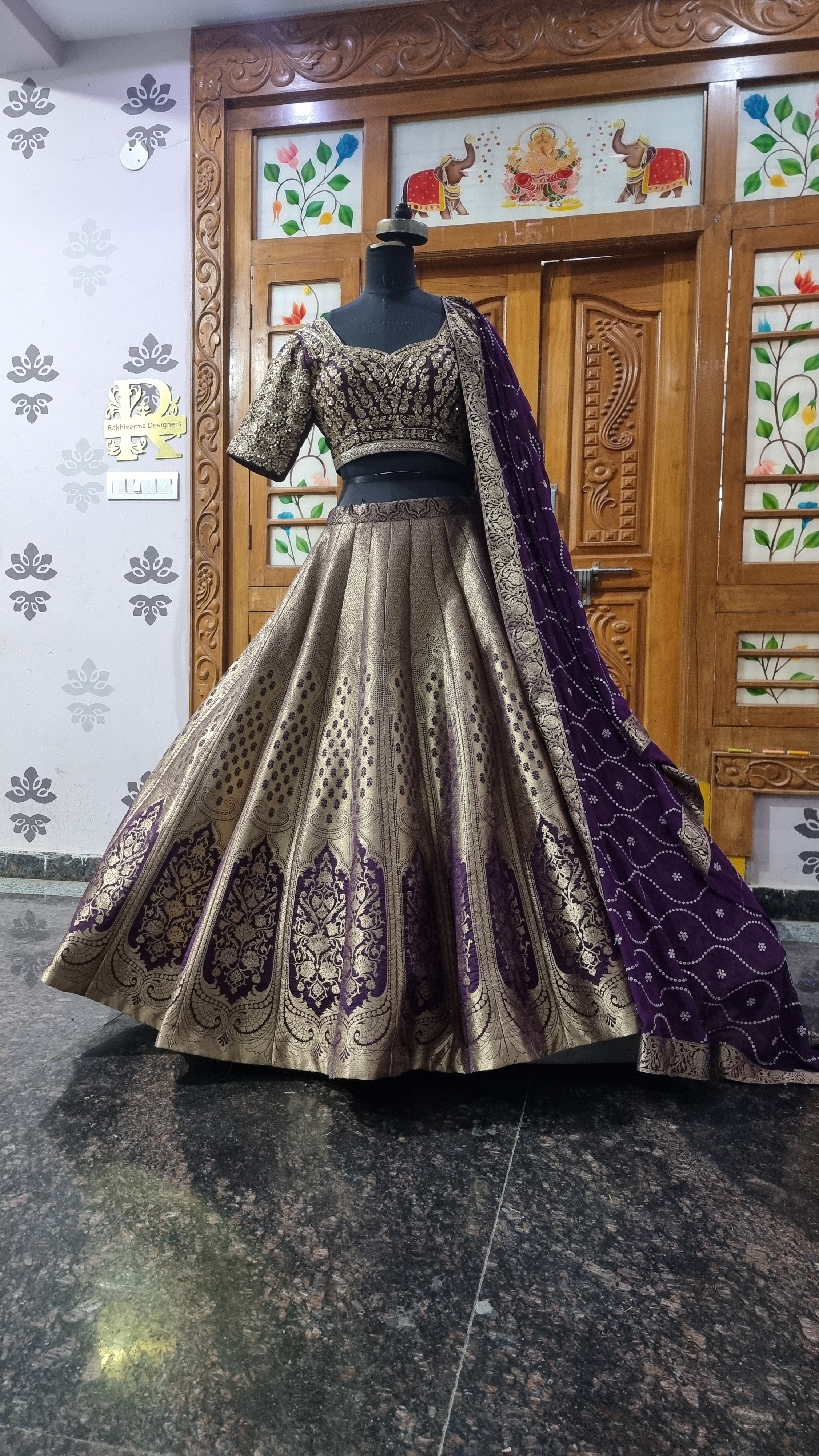 The Royal Jamuni – Banarasi Silk Lehenga with Gold Zari & Bandhani Dupatta