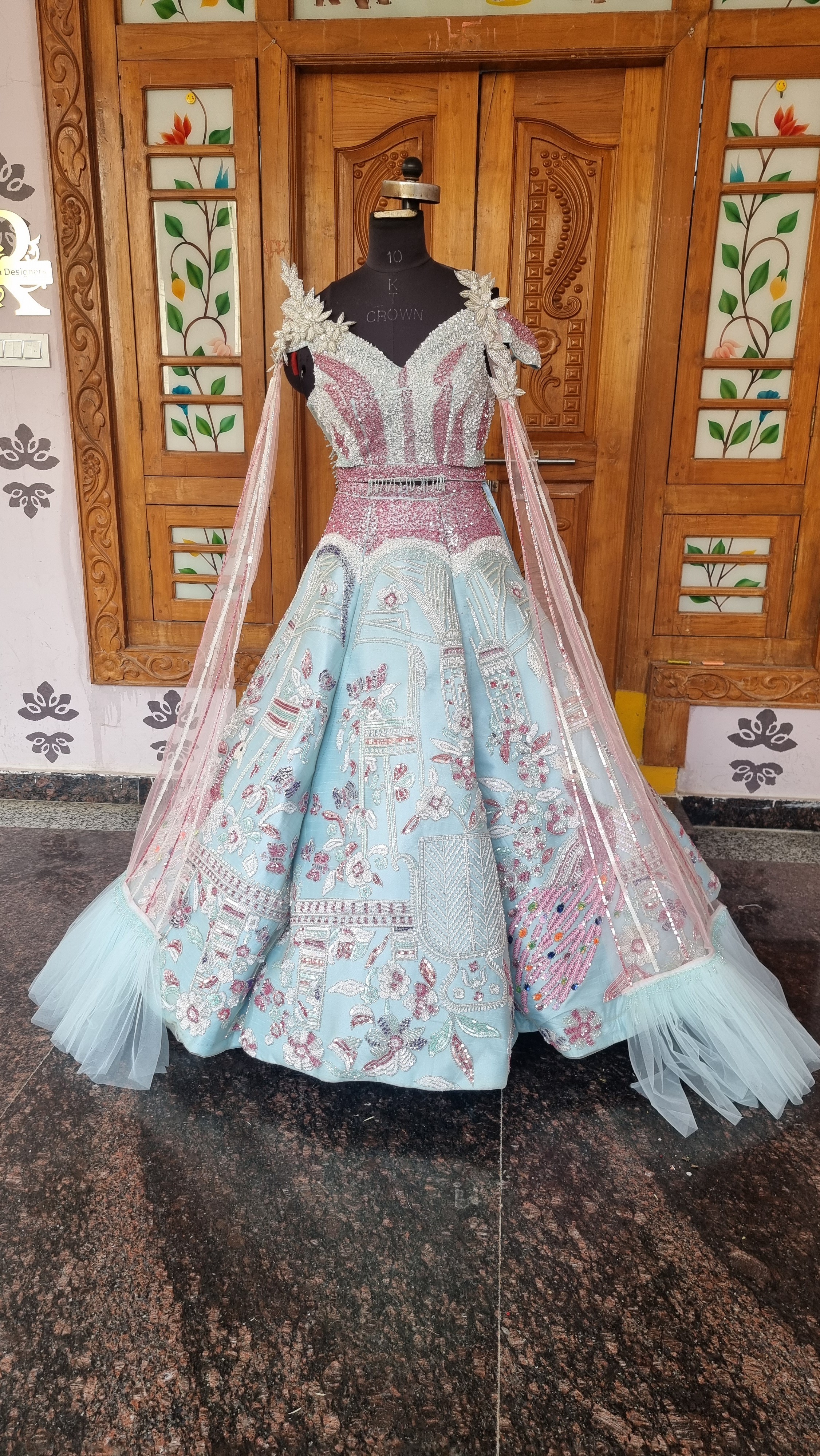 The Mayur Pankh Sky – Sky Blue Bridal Lehenga with Hand-Embroidered Peacocks