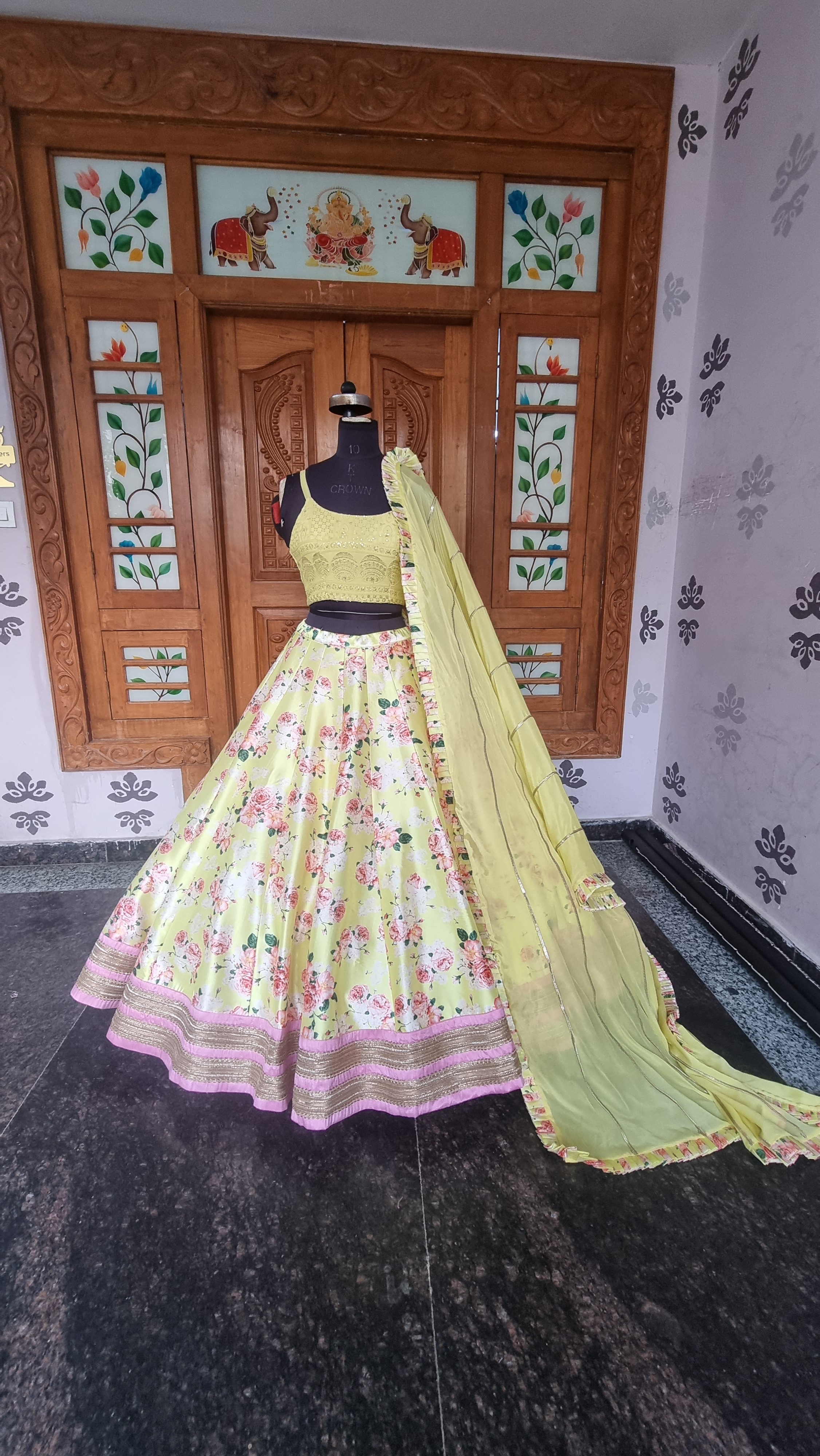 The Citrus Bloom – Lemon Green Digital Floral Print Lehenga Set
