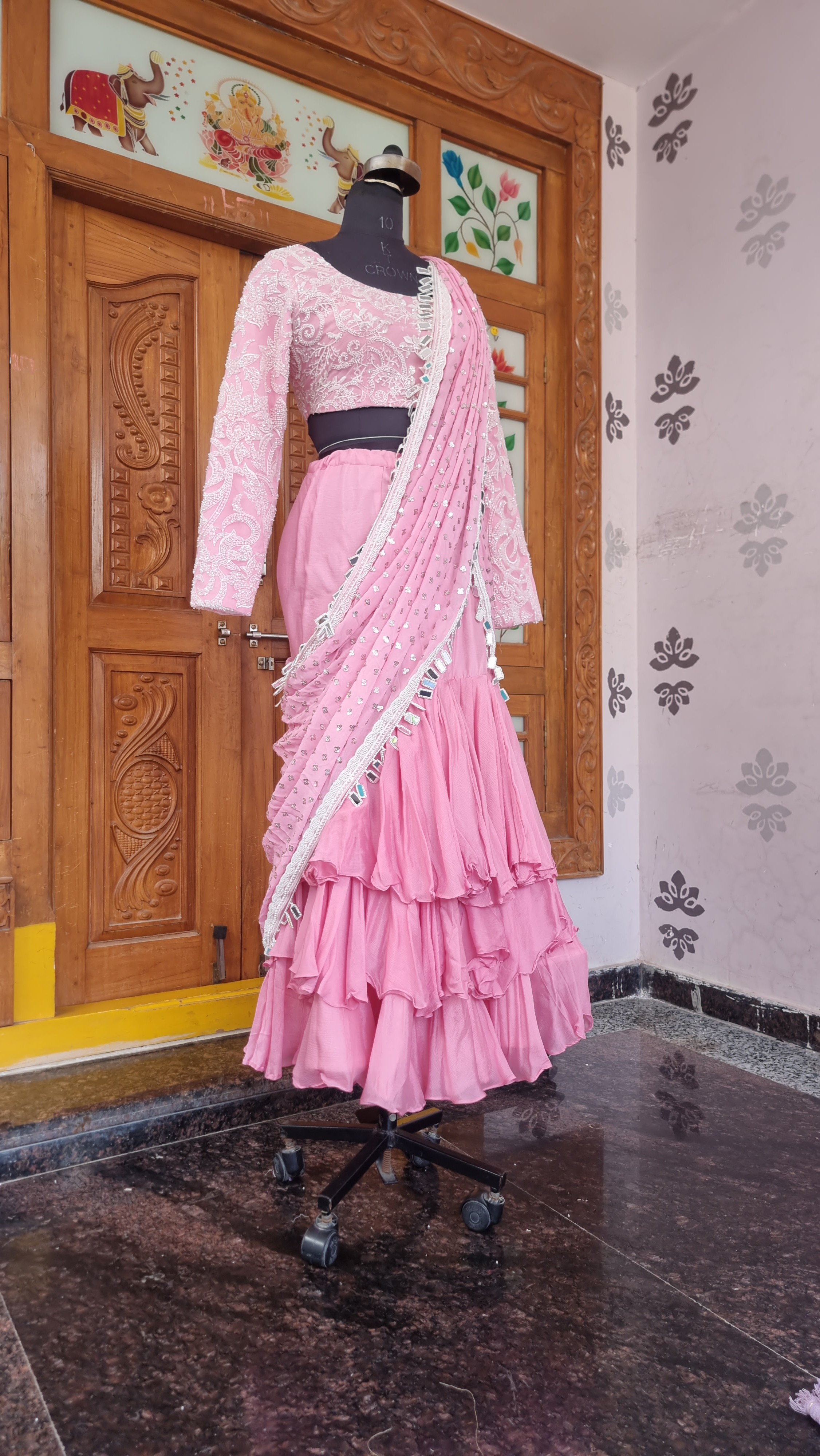 Baby Pink Ruffle Saree