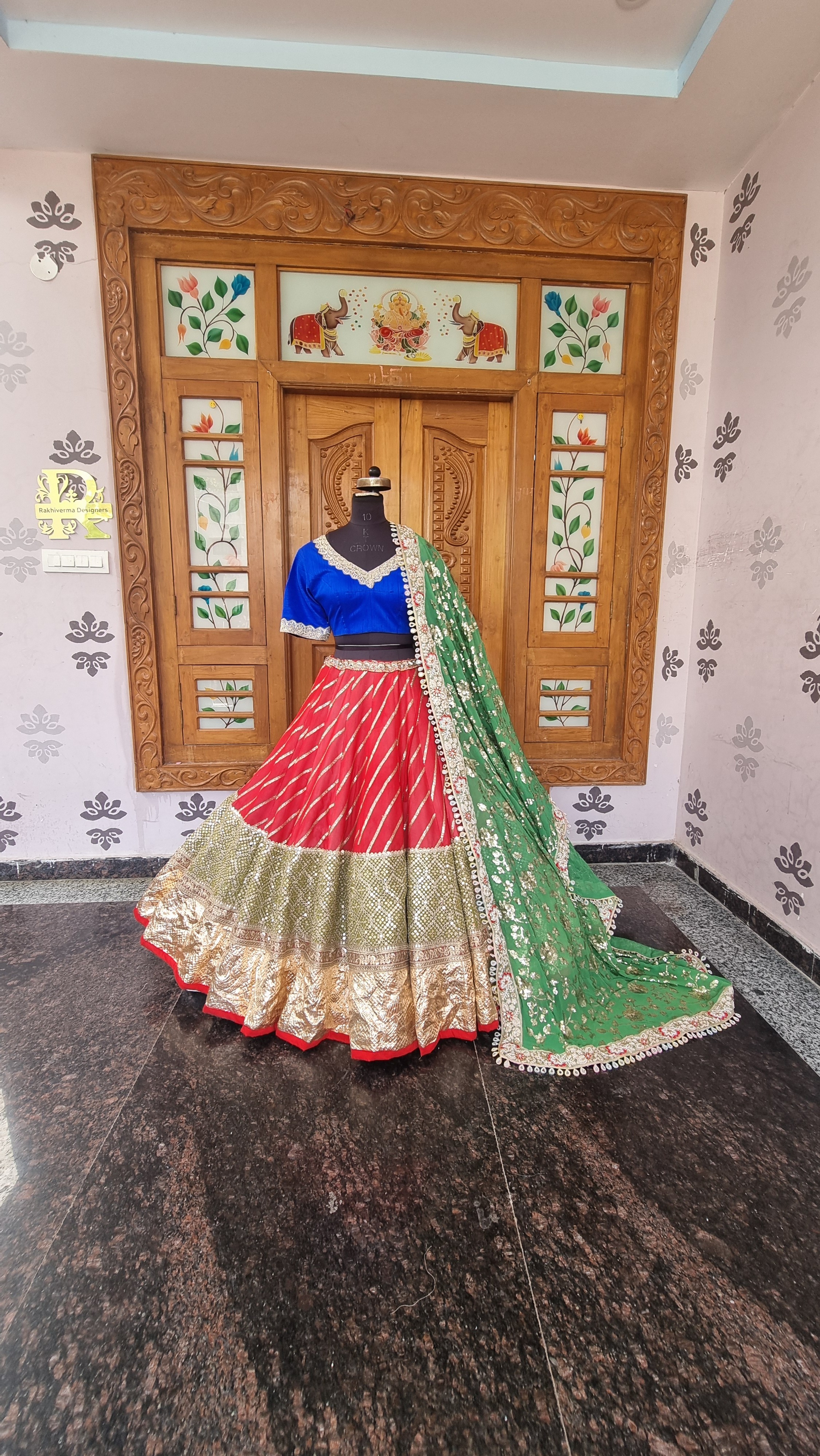 Red Gota Lace Lehenga with Heavy Sequin Border