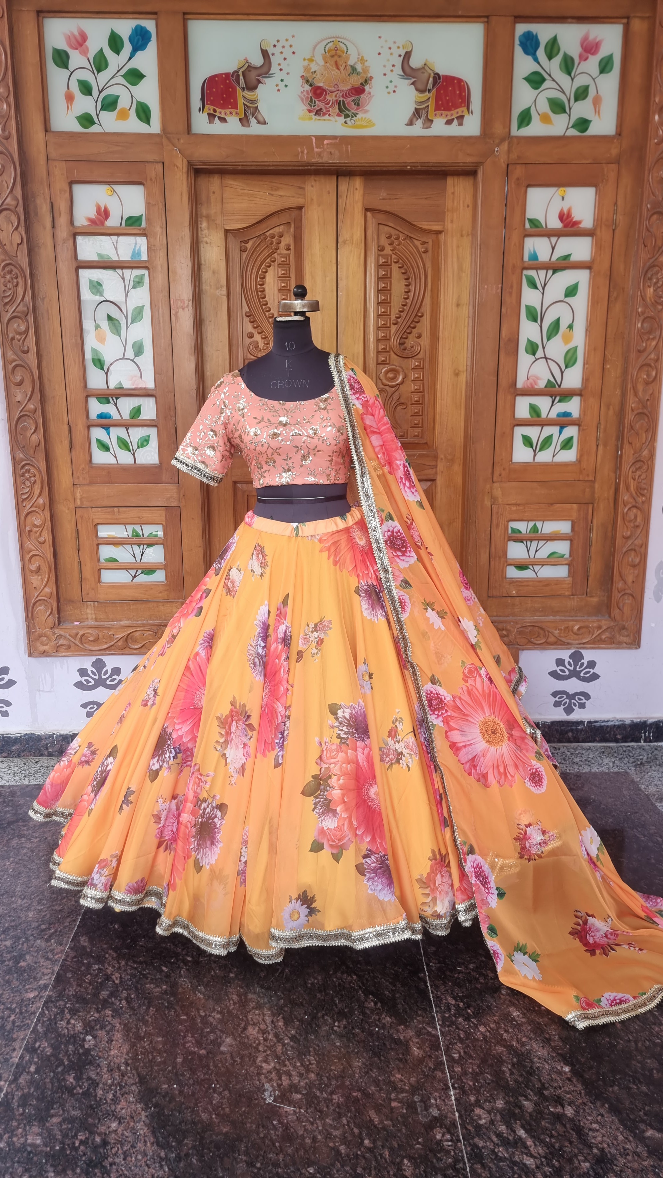Sabyasachi-Inspired Canary Yellow Floral Lehenga with Artisan Blouse