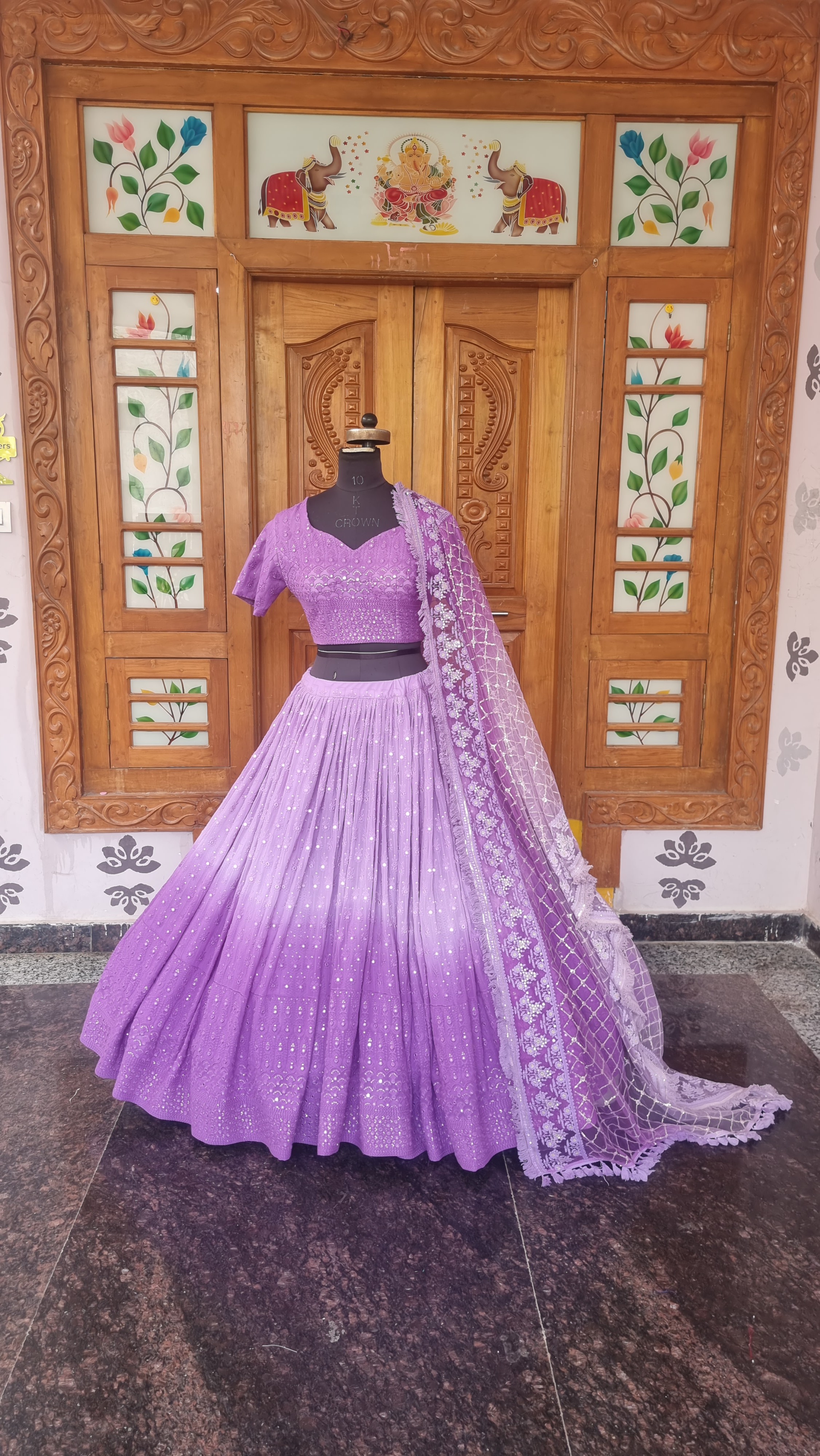 Lavender Two-Tone Chikankari Lehenga with Net Dupatta