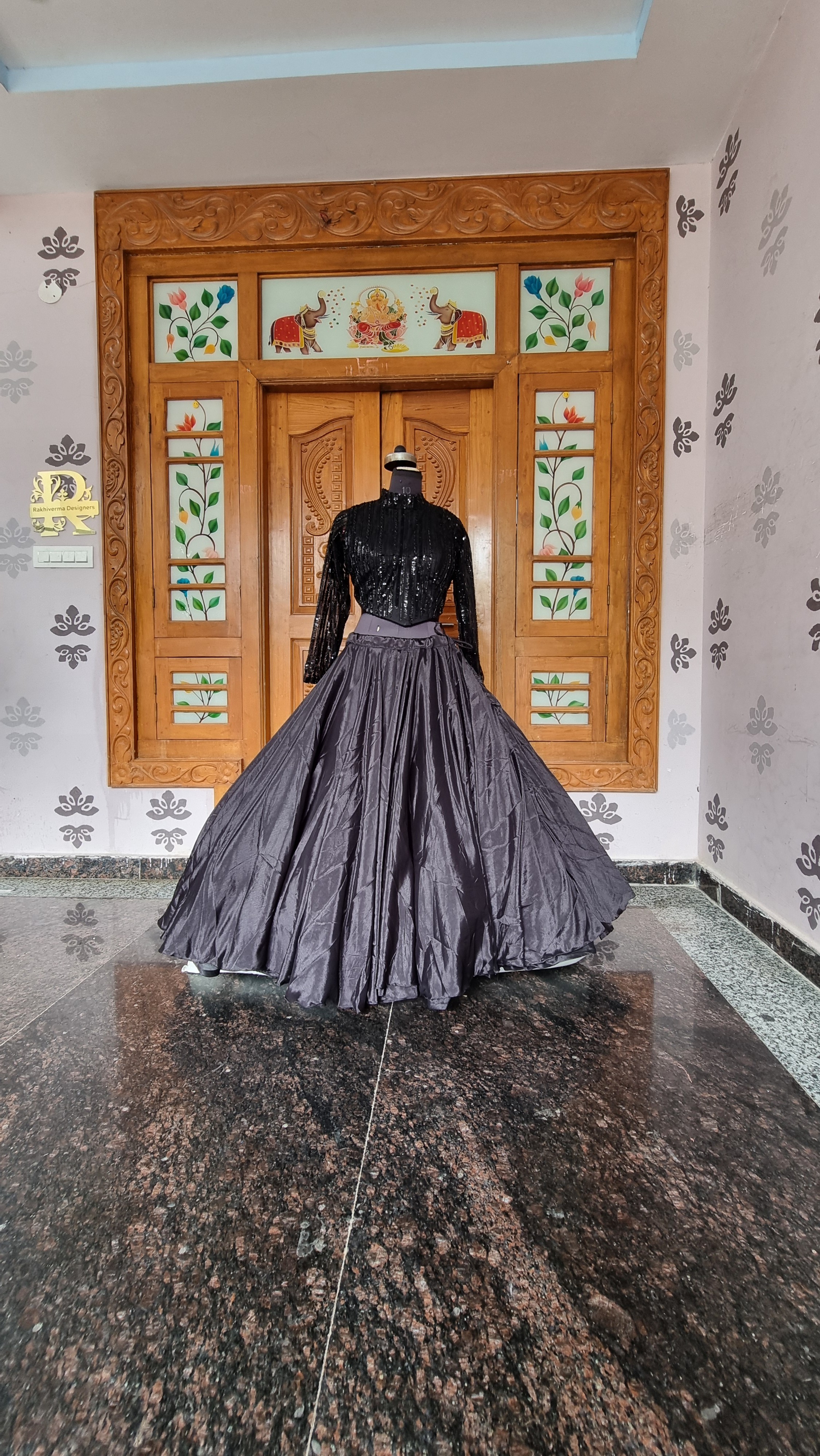 The Midnight Obsidian Satin Lehenga