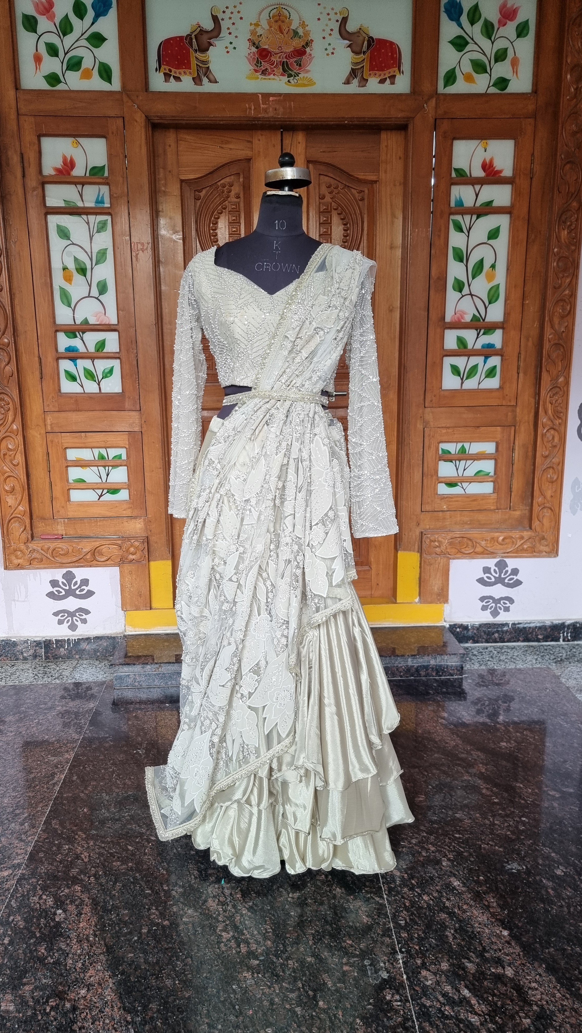 The Moonlight Pearl Cascade Ruffle Saree