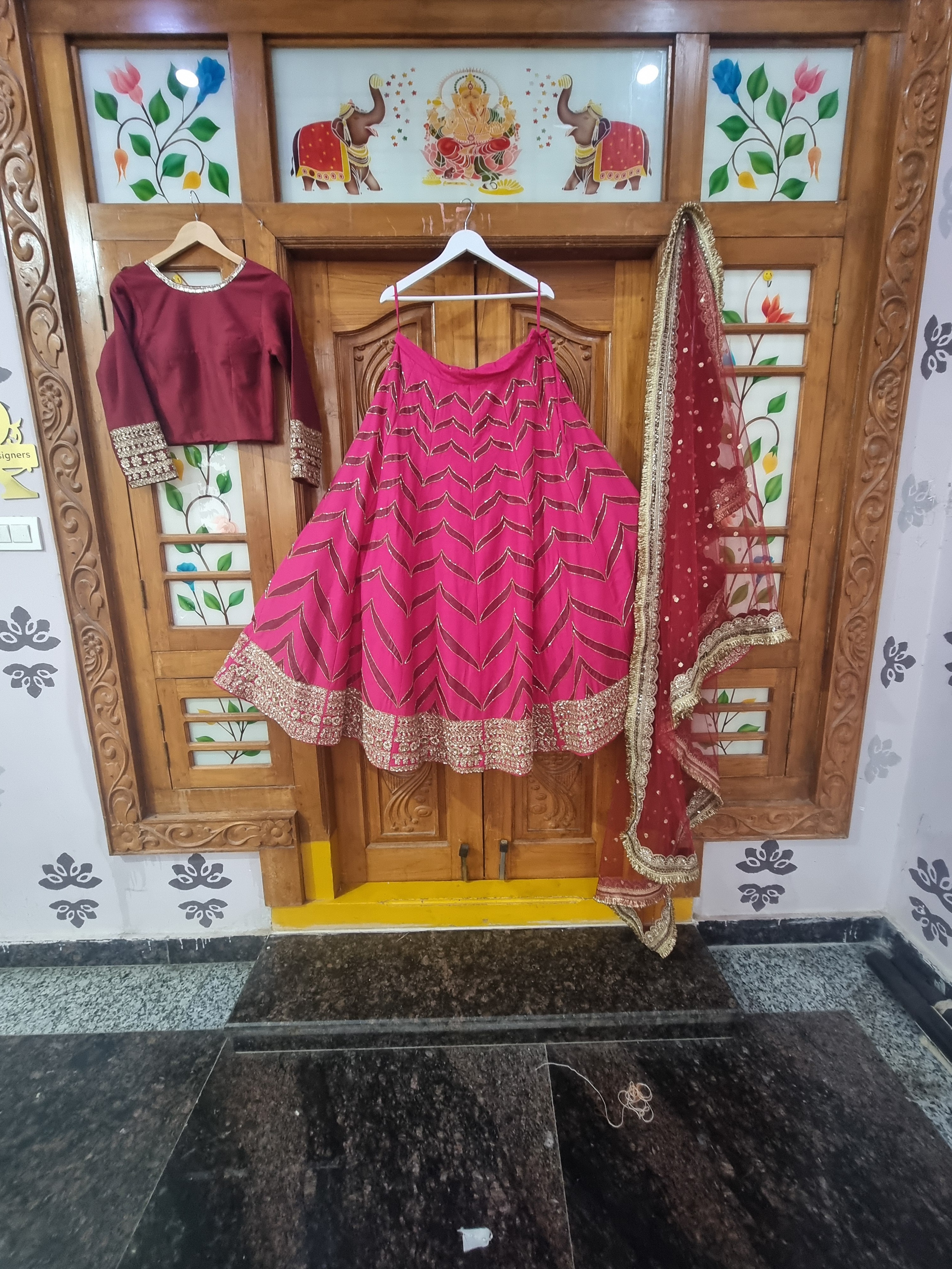 The Gulabi Rani Chevron Heritage Lehenga
