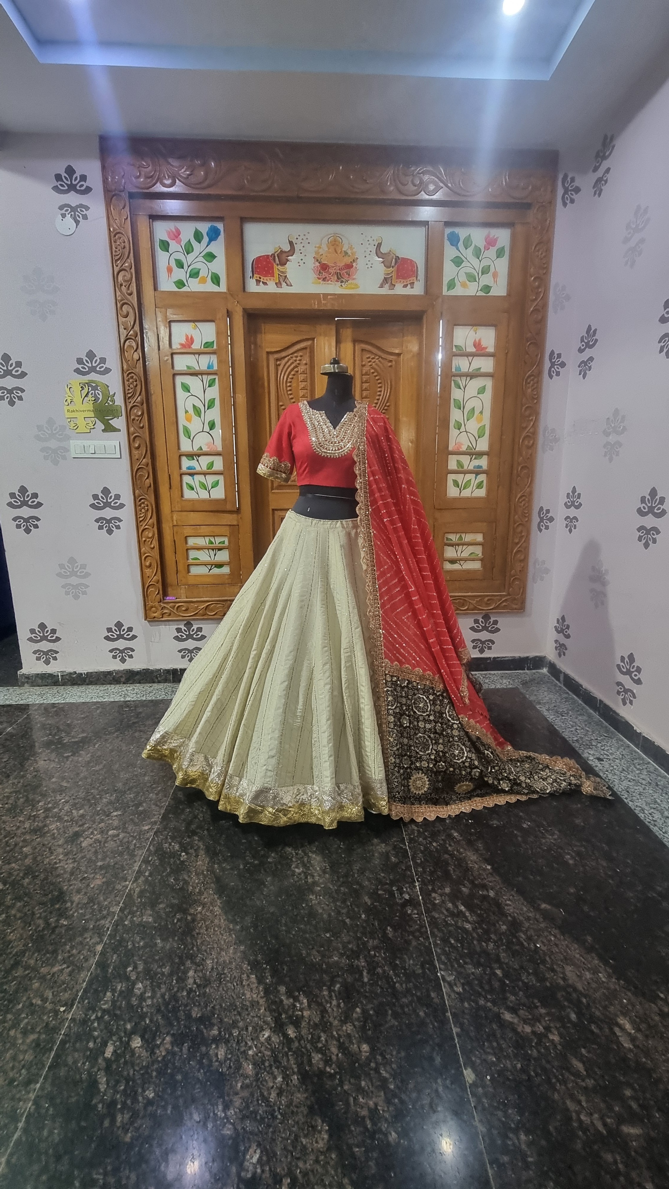 Gilded Tissue Lehenga with Crimson Red Blouse