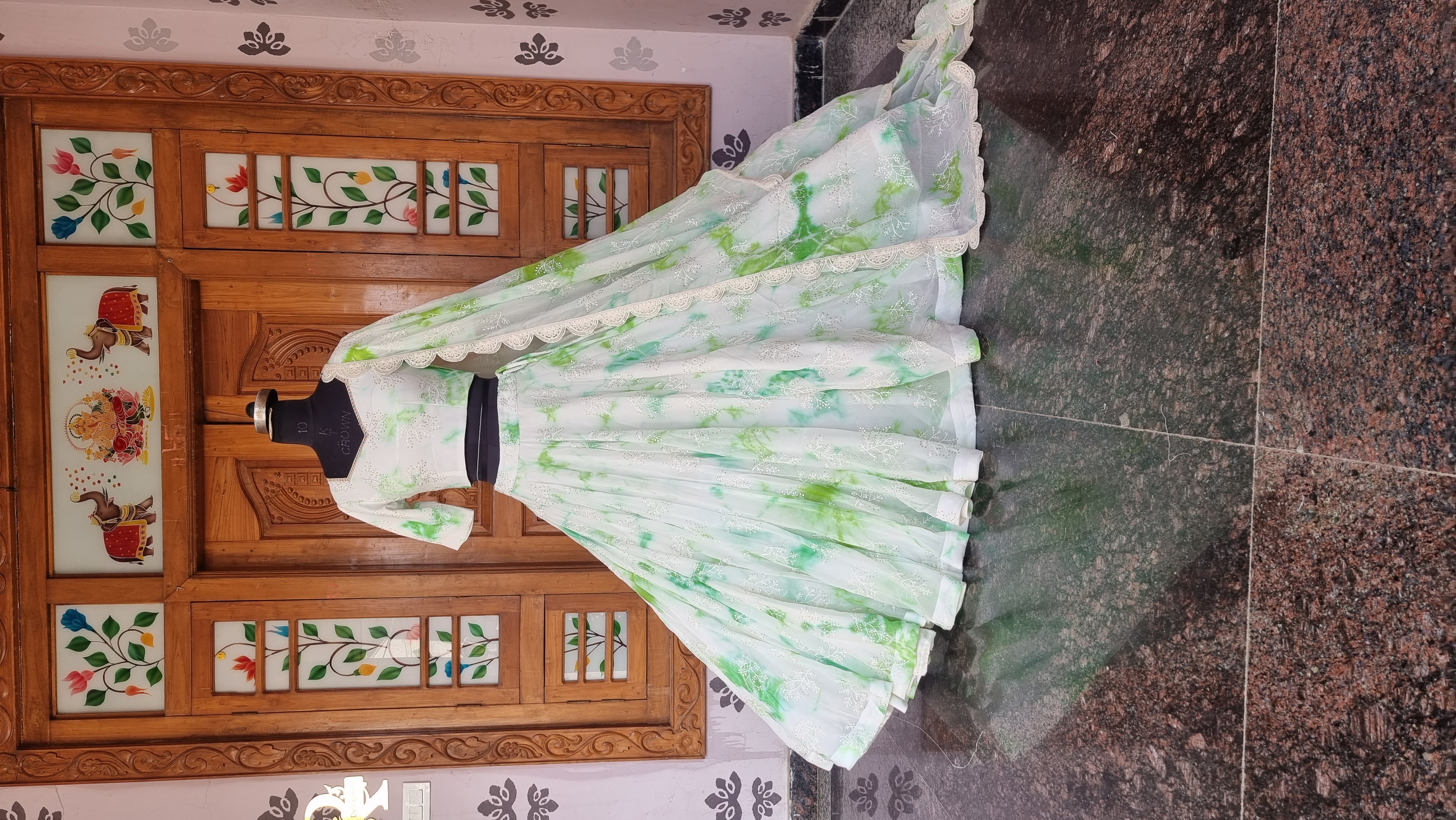 The Vrindavan Meadow – Mint Green & Ivory Floral Silhouette Lehenga