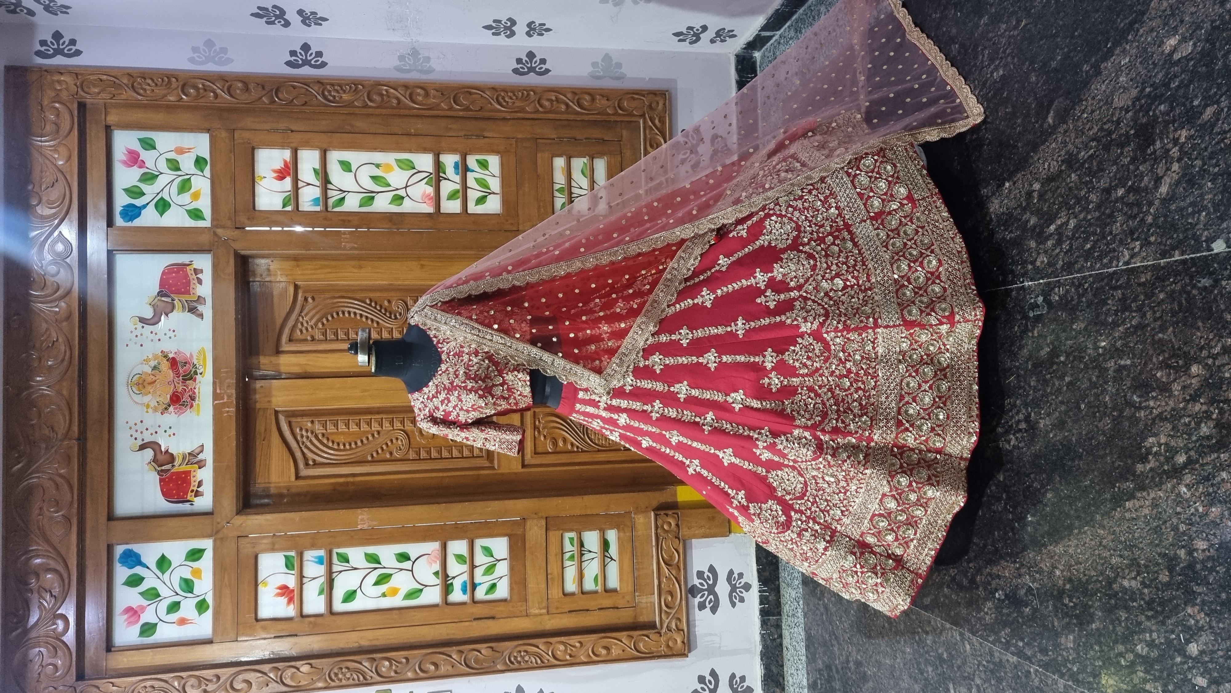 The Sabya Heritage – Classic Crimson Red Bridal Lehenga11