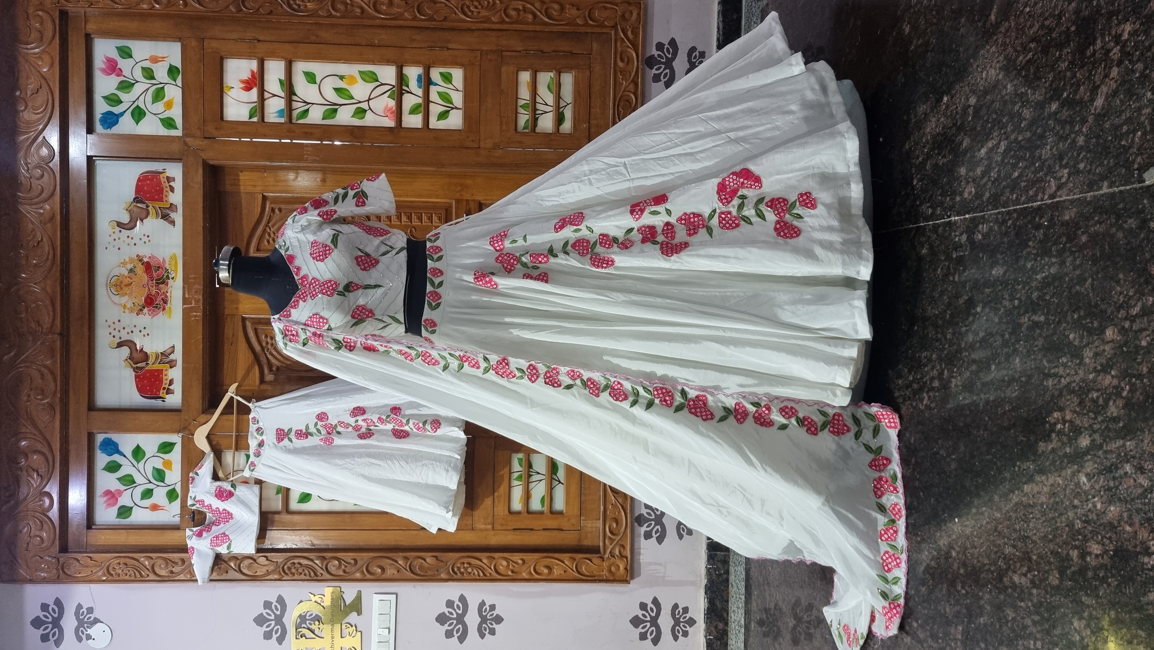 The Jasmine Blossom – Luminous White Lehenga with Pink Floral Resham Work