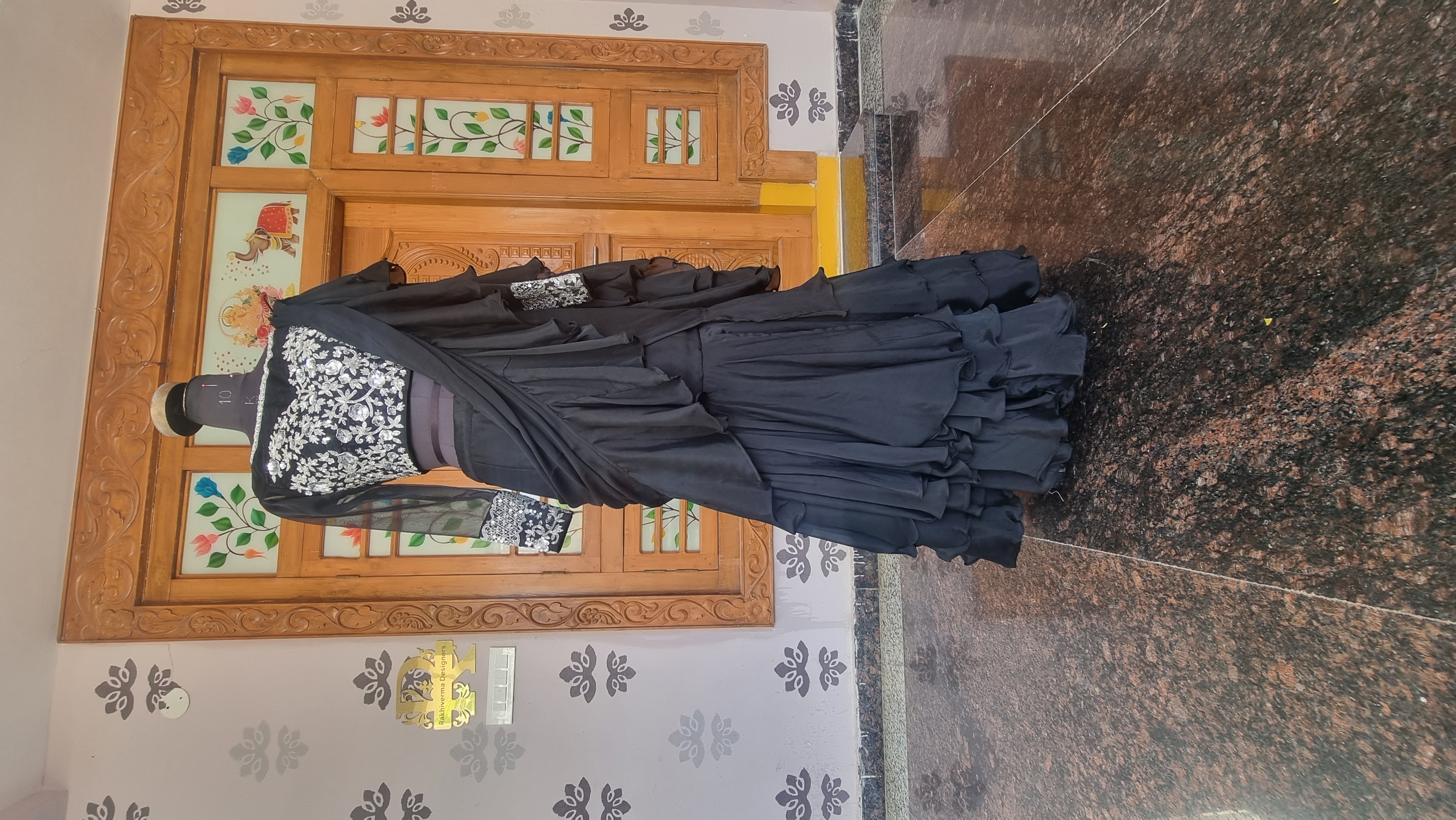 The Midnight Noir – Deep Charcoal Grey Georgette Saree with Textured Blouse
