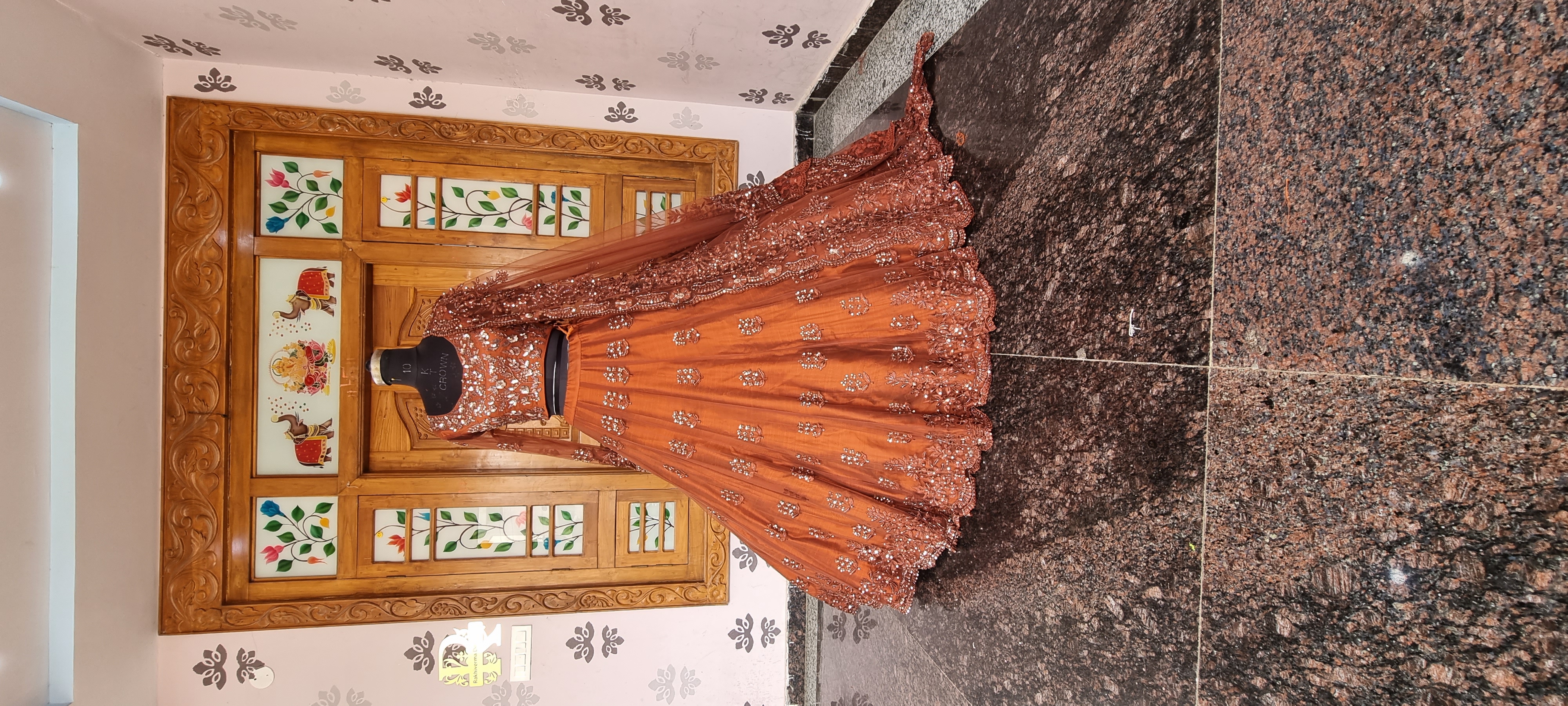 The Rust Elegance: Burnt Orange & Mirror Work Lehenga